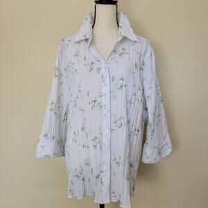 CJ Banks 3X Floral Embroidered 3/4 Sleeve Button Front Blouse Top Cottagecore
